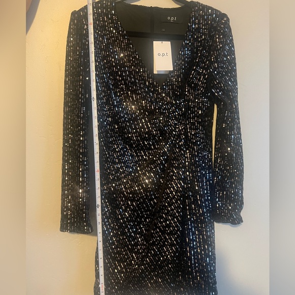 NWT O.P.T. Anthropologie Black Luna Velvet Sequin Elegant Wrap‎ Dress Size M - Picture 8 of 9